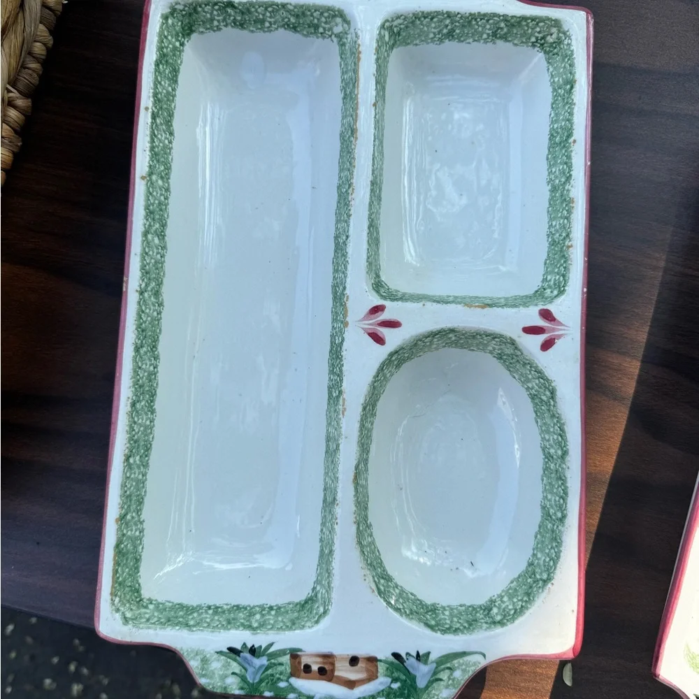 Macy’s The Cellar made in Italy hand painted log cabin Ceramic Serving Dishes